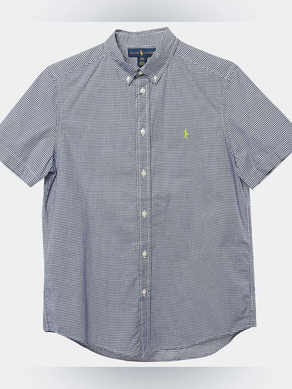 Men’s Ralph Lauren Short Sleeve Button Down Navy Blue Checkered Shirt Medium